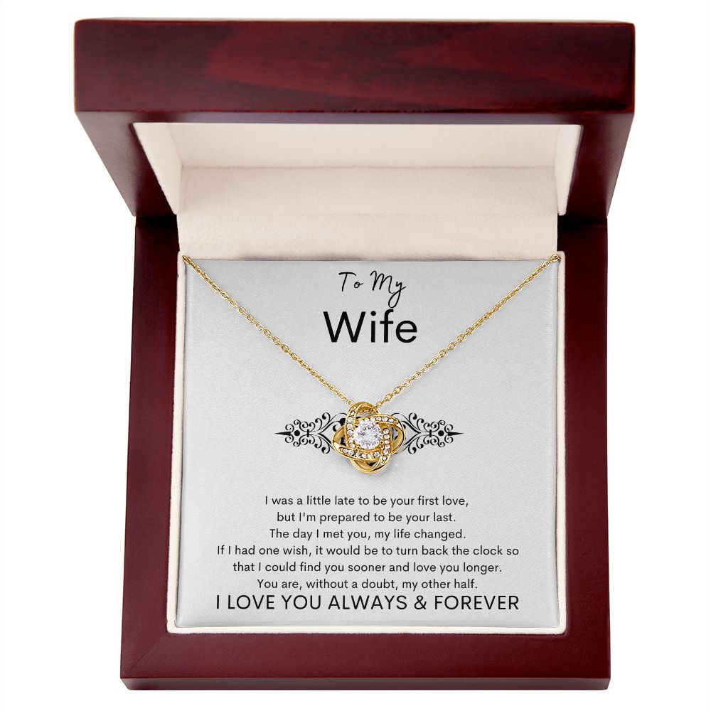 TO MY WIFE - Your Last - Love Knot Necklace (White background)