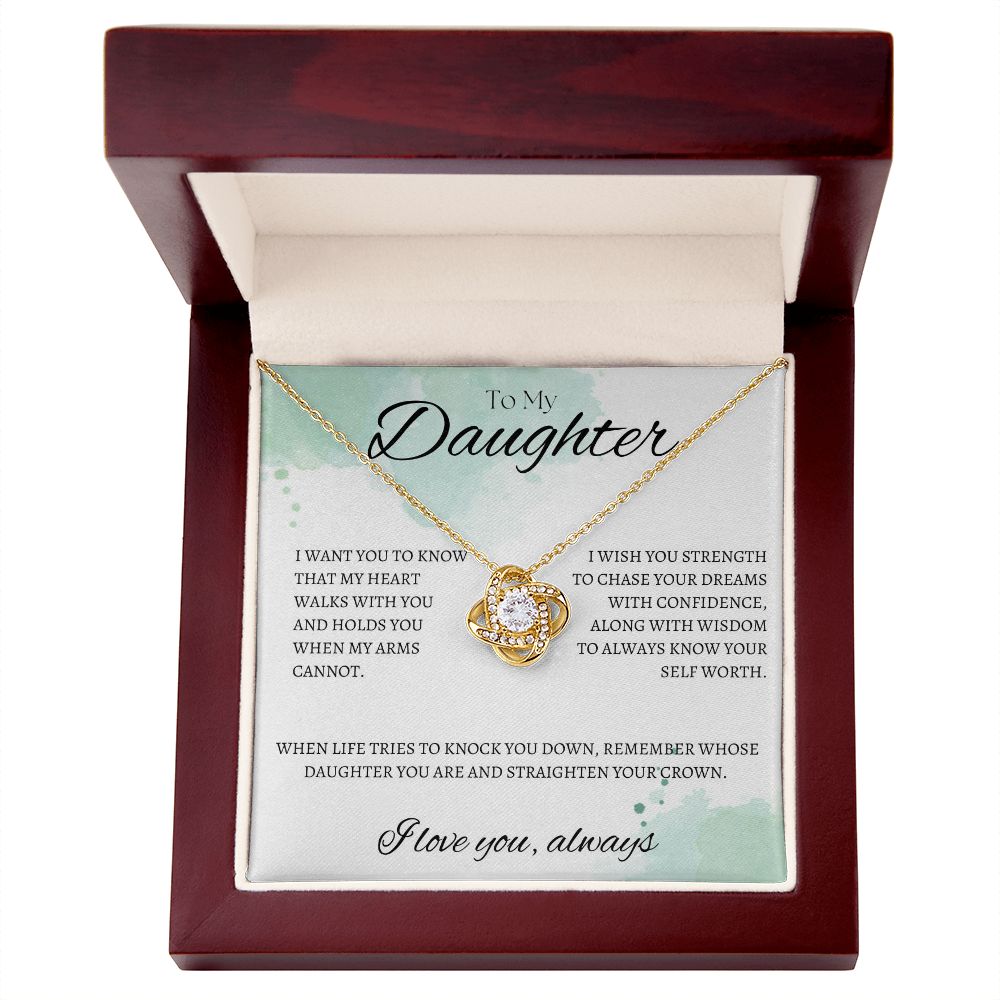 TO MY DAUGHTER - I LOVE YOU ALWAYS - Love Knot Necklace (White watercolor background)
