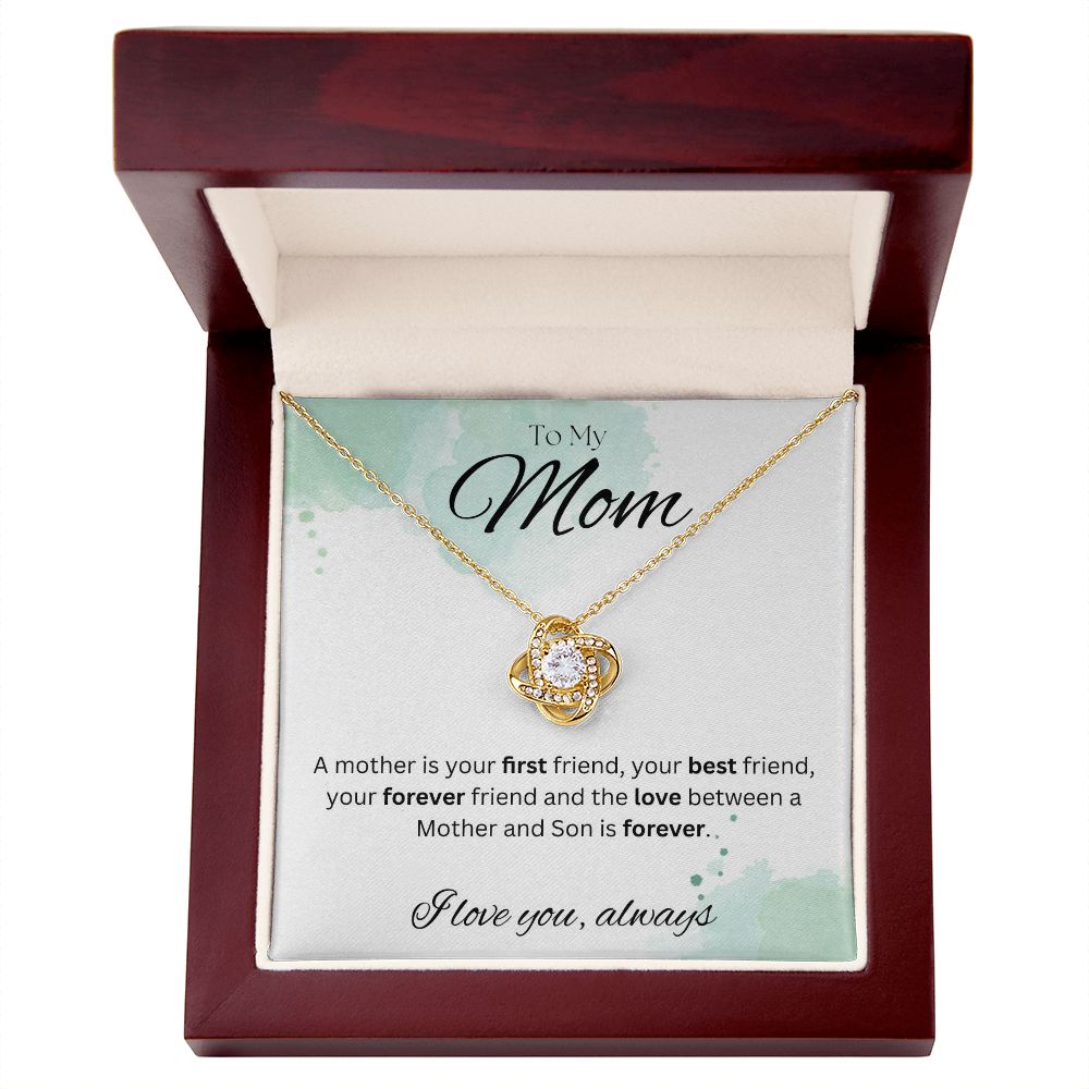 TO MY MOM - I love you always..., Son - Love Knot Necklace (White watercolor background)