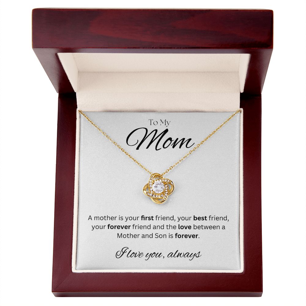 TO MY MOM - I love you always..., Son - Love Knot Necklace (White background)