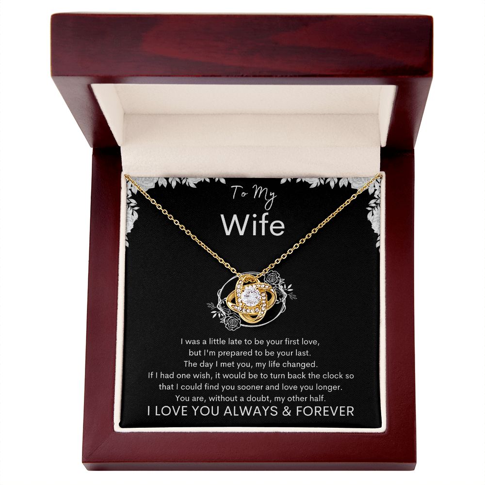 TO MY WIFE - My Other Half - Love Knot Necklace (Black background)