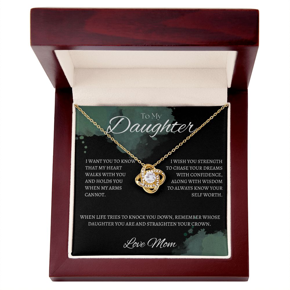 TO MY DAUGHTER- LOVE MOM - Love Knot Necklace (Black watercolor background)