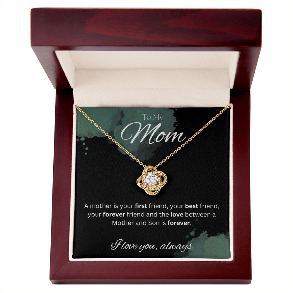 TO MY MOM - I love you always..., Son - Love Knot Necklace (Black watercolor background)