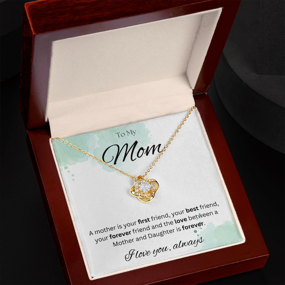 TO MY MOM - I love you always..., Daughter - Love Knot Necklace (White watercolor background)