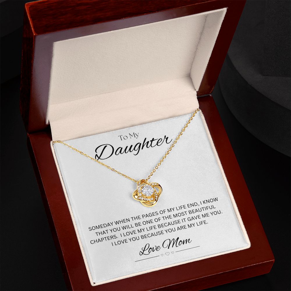 TO MY DAUGHTER - LOVE MOM - Love Knot Necklace (White background)