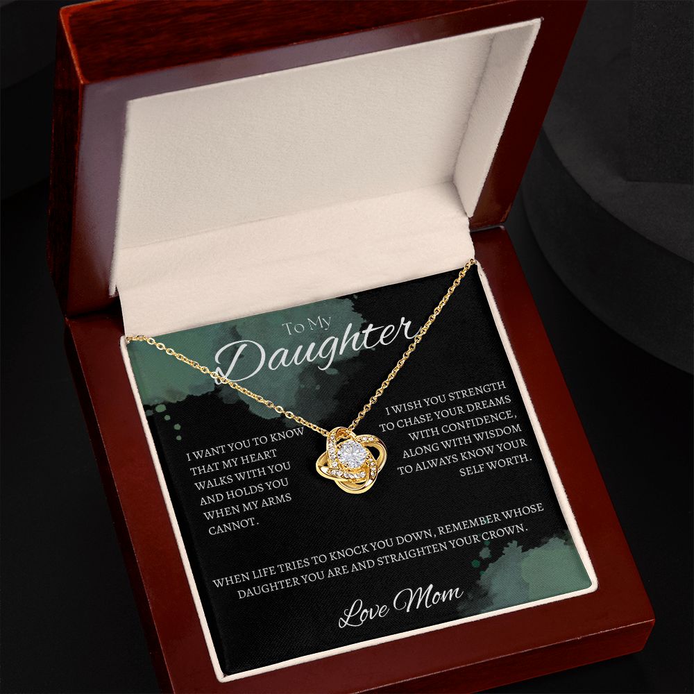 TO MY DAUGHTER- LOVE MOM - Love Knot Necklace (Black watercolor background)