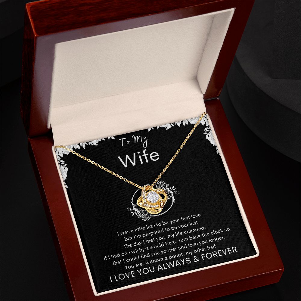 TO MY WIFE - My Other Half - Love Knot Necklace (Black background)