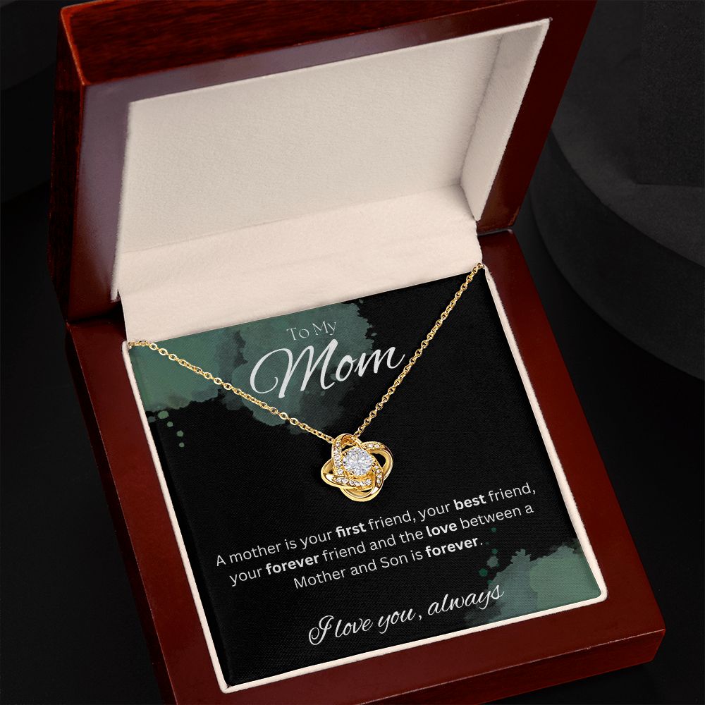 TO MY MOM - I love you always..., Son - Love Knot Necklace (Black watercolor background)