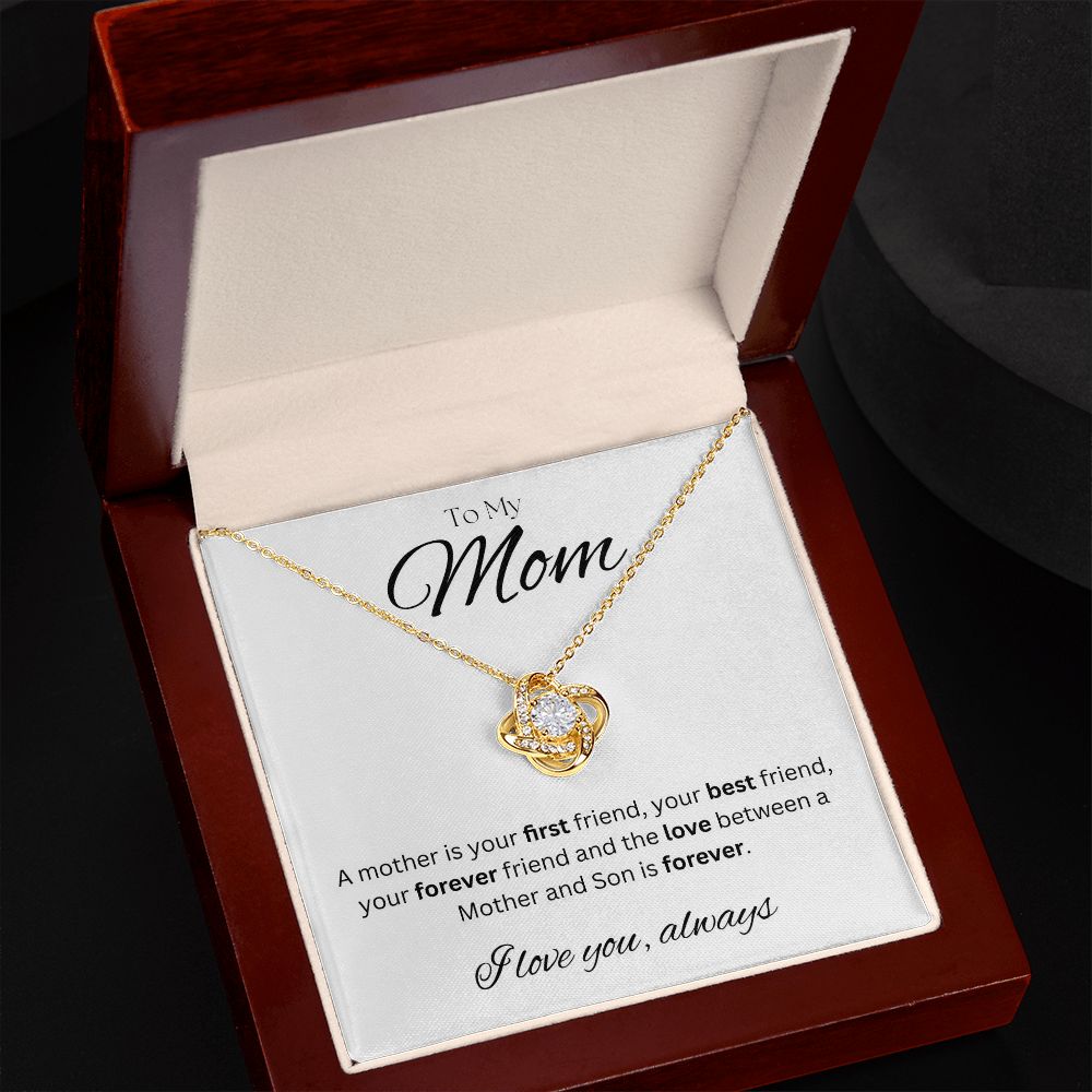 TO MY MOM - I love you always..., Son - Love Knot Necklace (White background)
