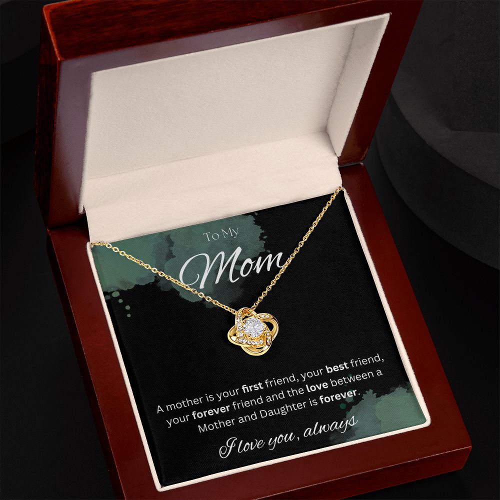 TO MY MOM - I love you always..., Daughter - Love Knot Necklace (Black watercolor background)