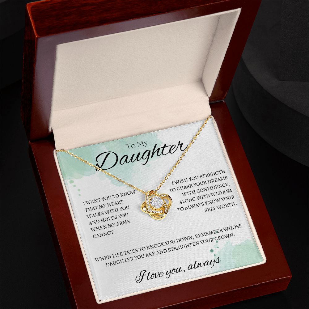 TO MY DAUGHTER - I LOVE YOU ALWAYS - Love Knot Necklace (White watercolor background)