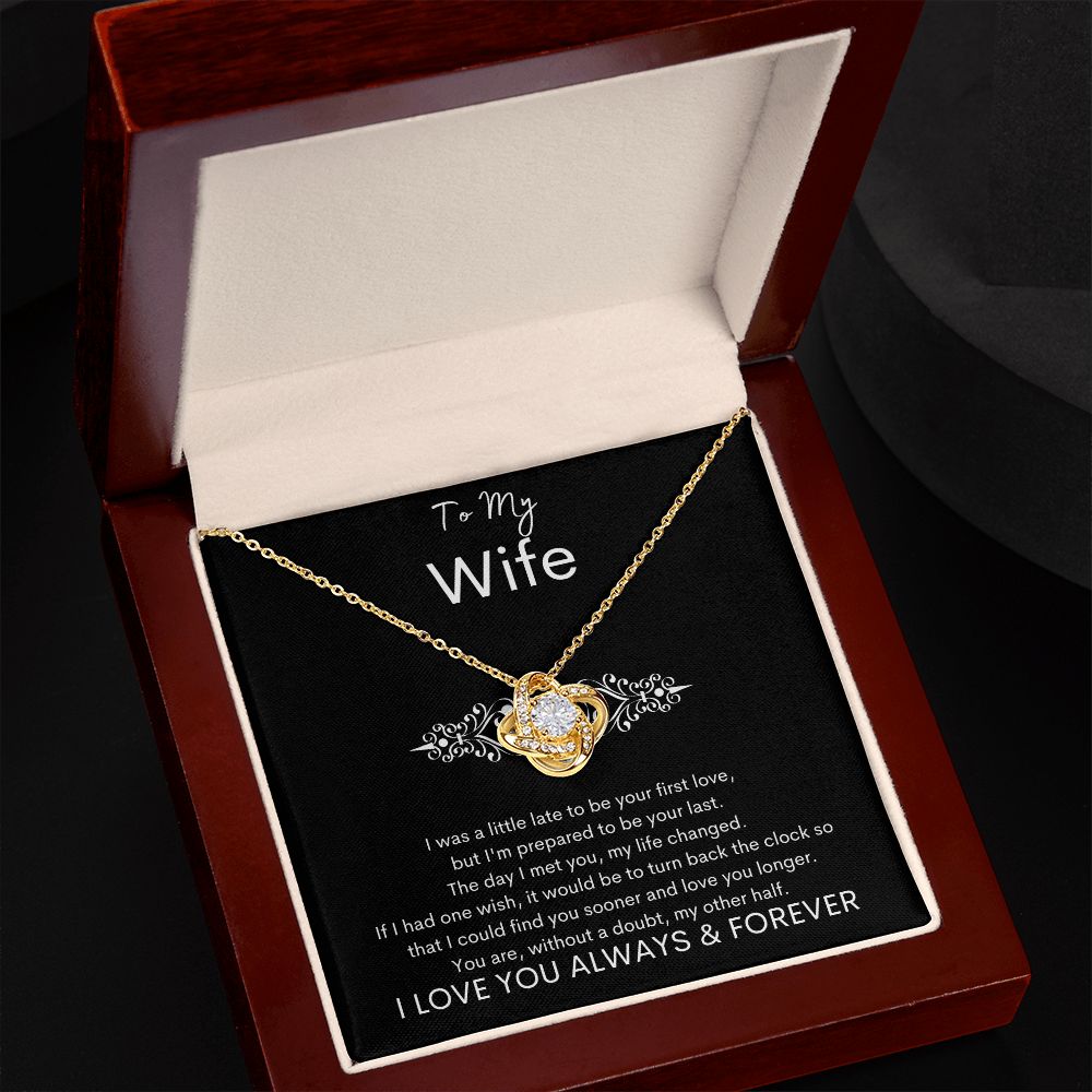 TO MY WIFE - Your Last - Love Knot Necklace (Black background)