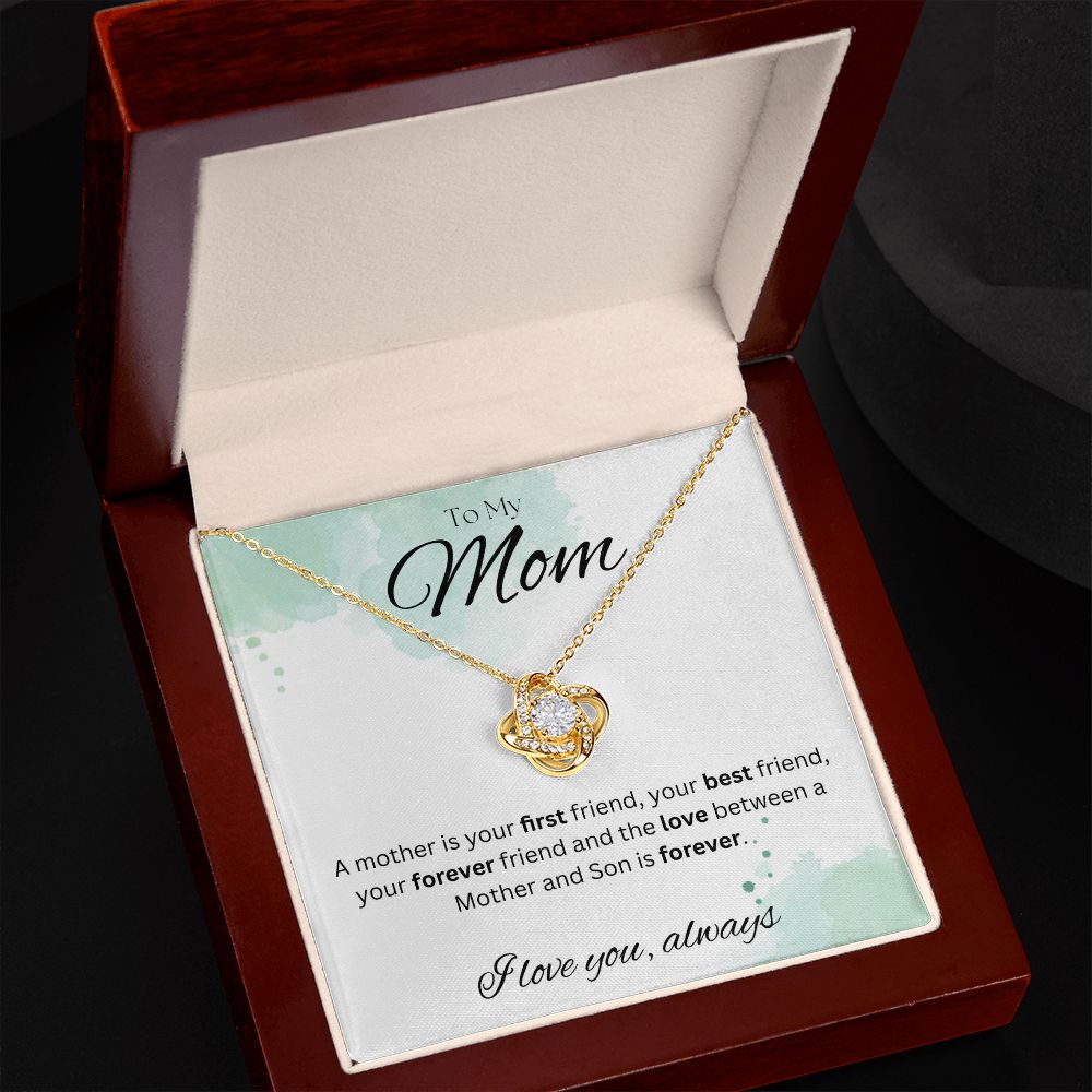 TO MY MOM - I love you always..., Son - Love Knot Necklace (White watercolor background)