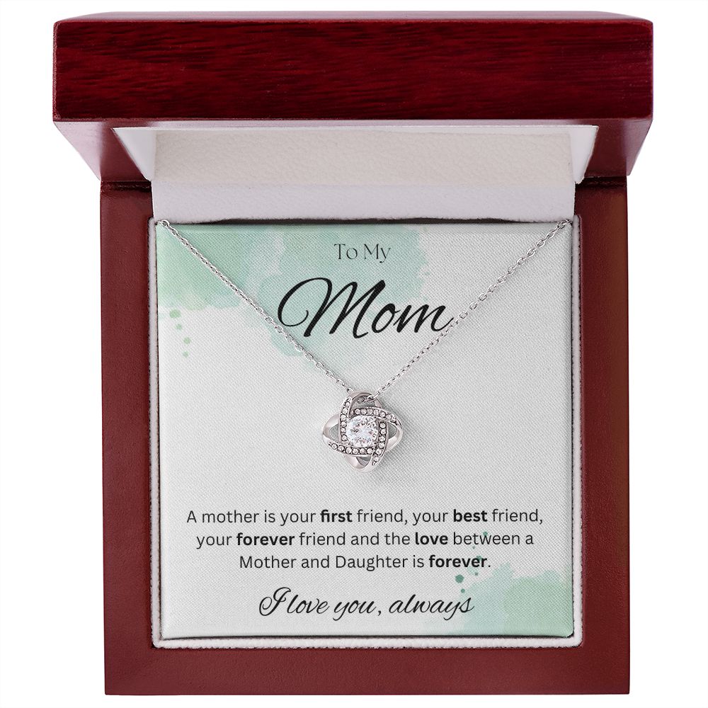 TO MY MOM - I love you always..., Daughter - Love Knot Necklace (White watercolor background)