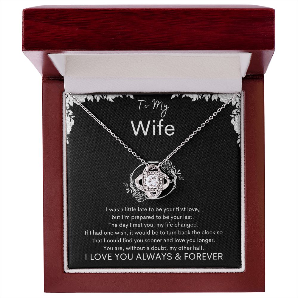 TO MY WIFE - My Other Half - Love Knot Necklace (Black background)