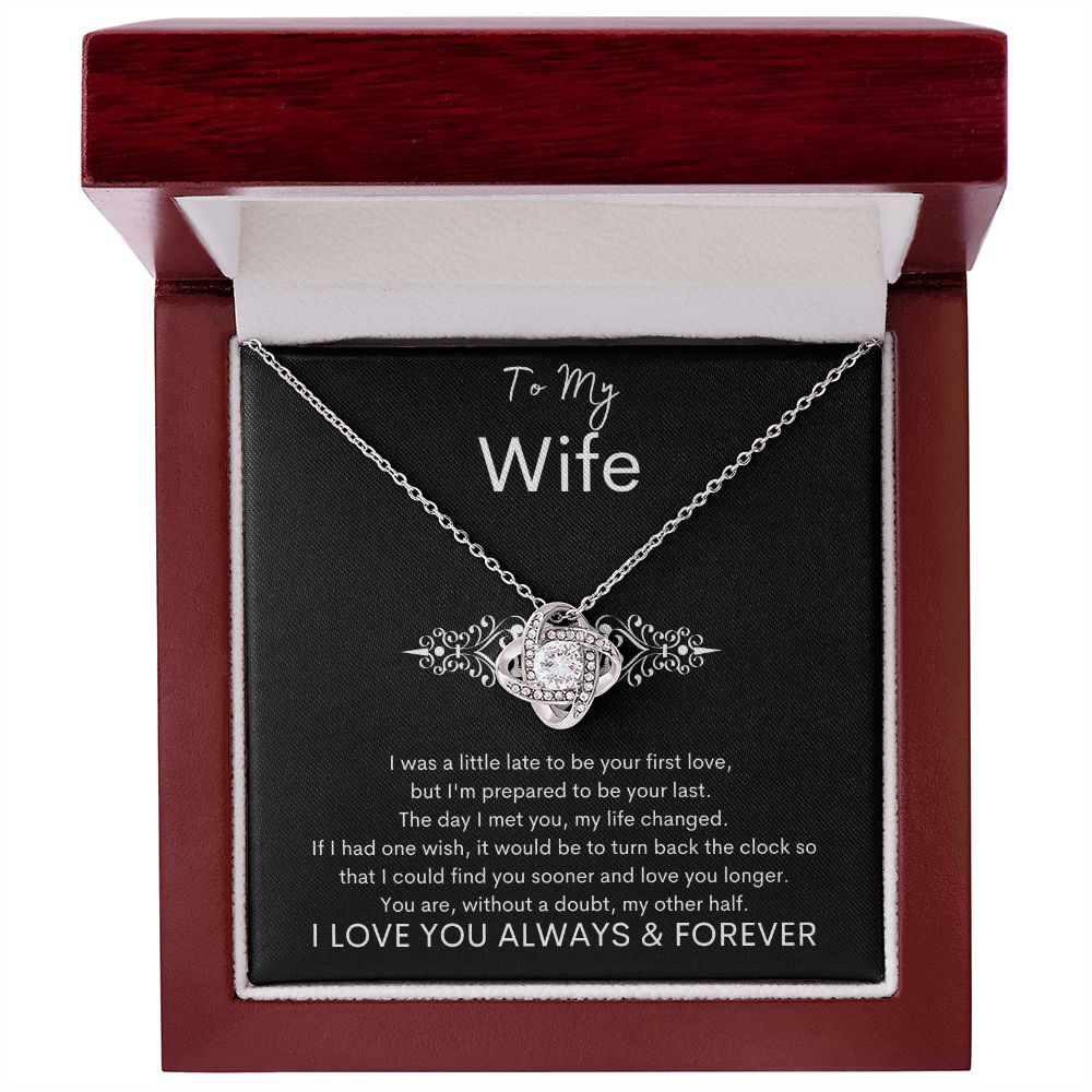 TO MY WIFE - Your Last - Love Knot Necklace (Black background)