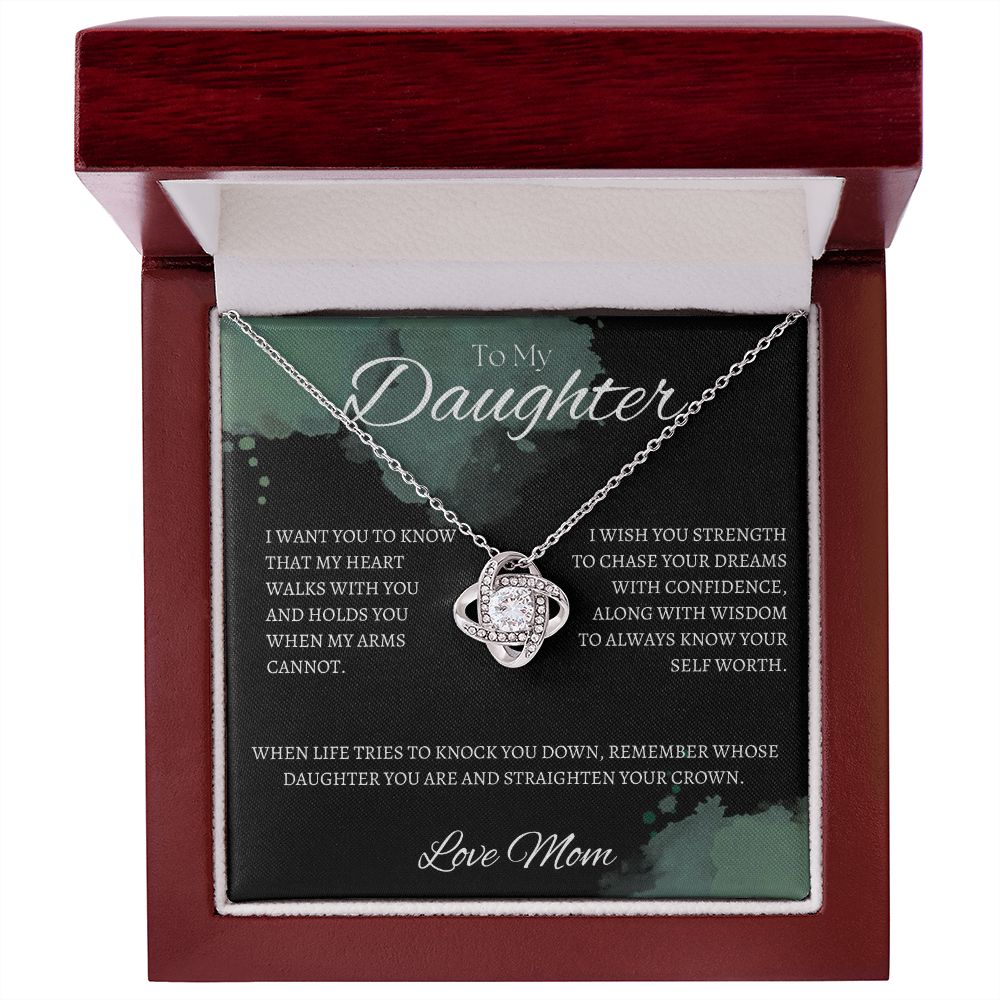 TO MY DAUGHTER- LOVE MOM - Love Knot Necklace (Black watercolor background)