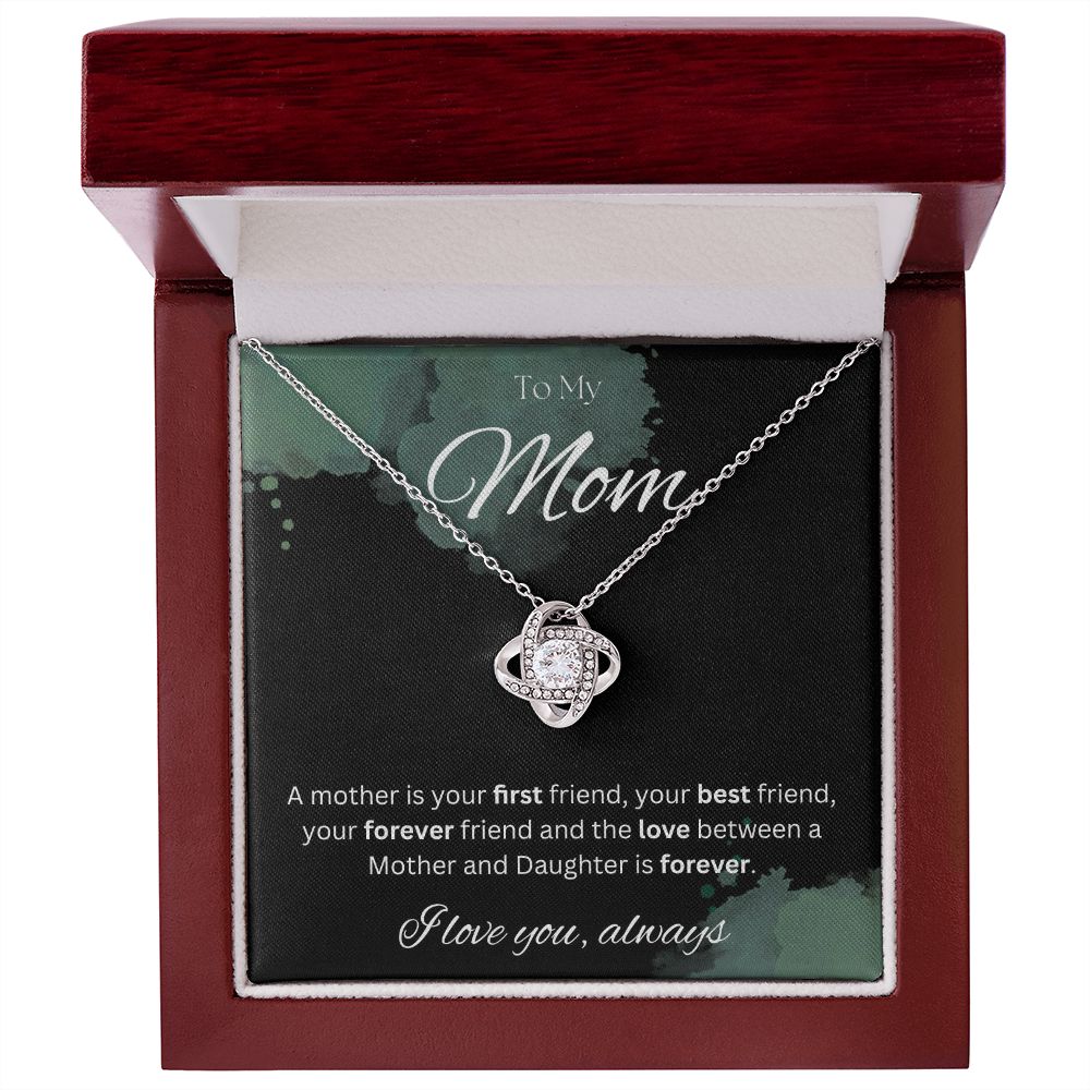TO MY MOM - I love you always..., Daughter - Love Knot Necklace (Black watercolor background)