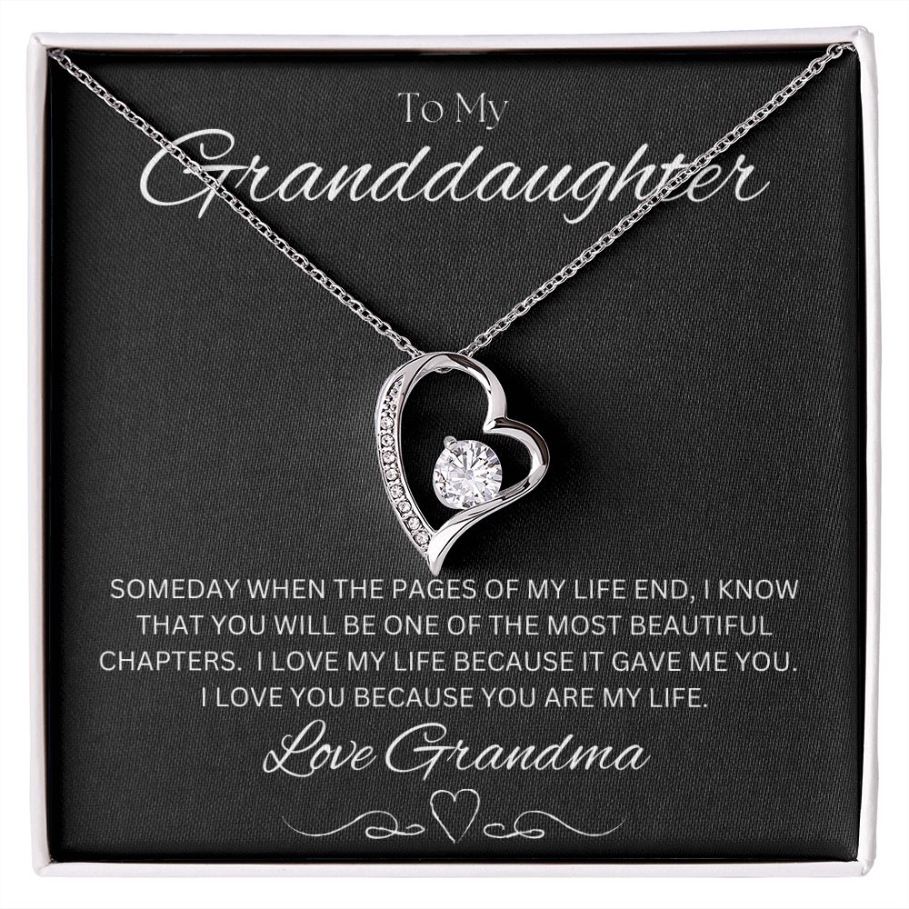 TO MY GRANDDAUGHTER - Love Grandma - Forever Love Necklace (Black background)