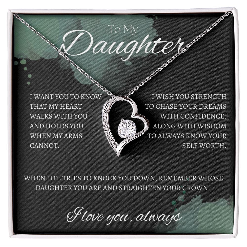 TO MY DAUGHTER - I love you always - Forever Love Necklace (Black & watercolor background)