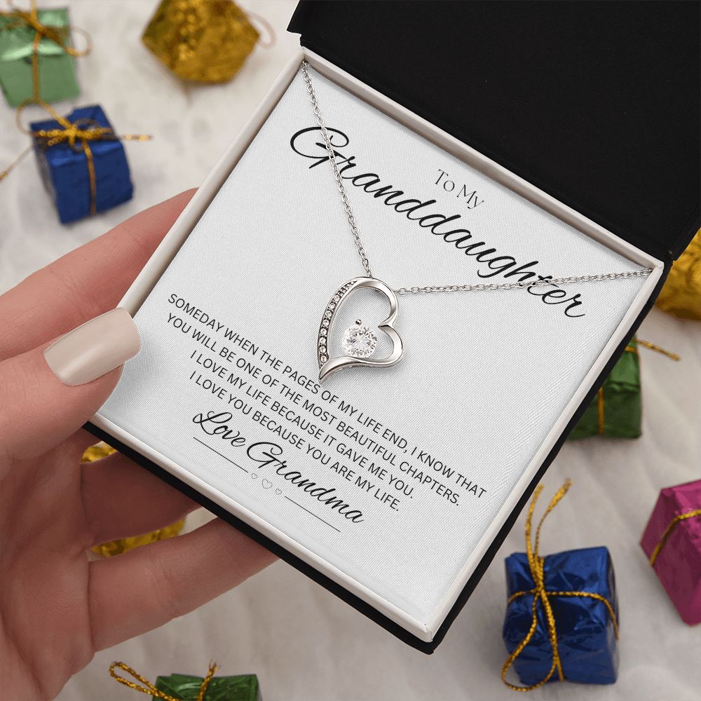 TO MY GRANDDAUGHTER - Love Grandma - Forever Love Necklace (White background)