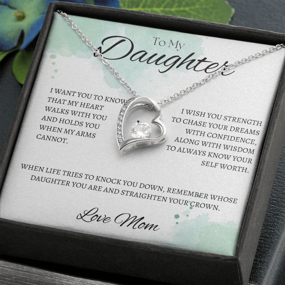 TO MY DAUGHTER - Love Mom - Forever Love Necklace (White & watercolor background)