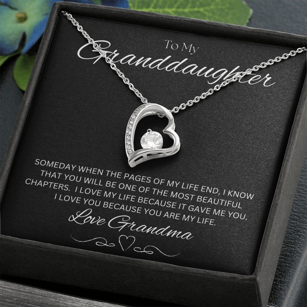 TO MY GRANDDAUGHTER - Love Grandma - Forever Love Necklace (Black background)
