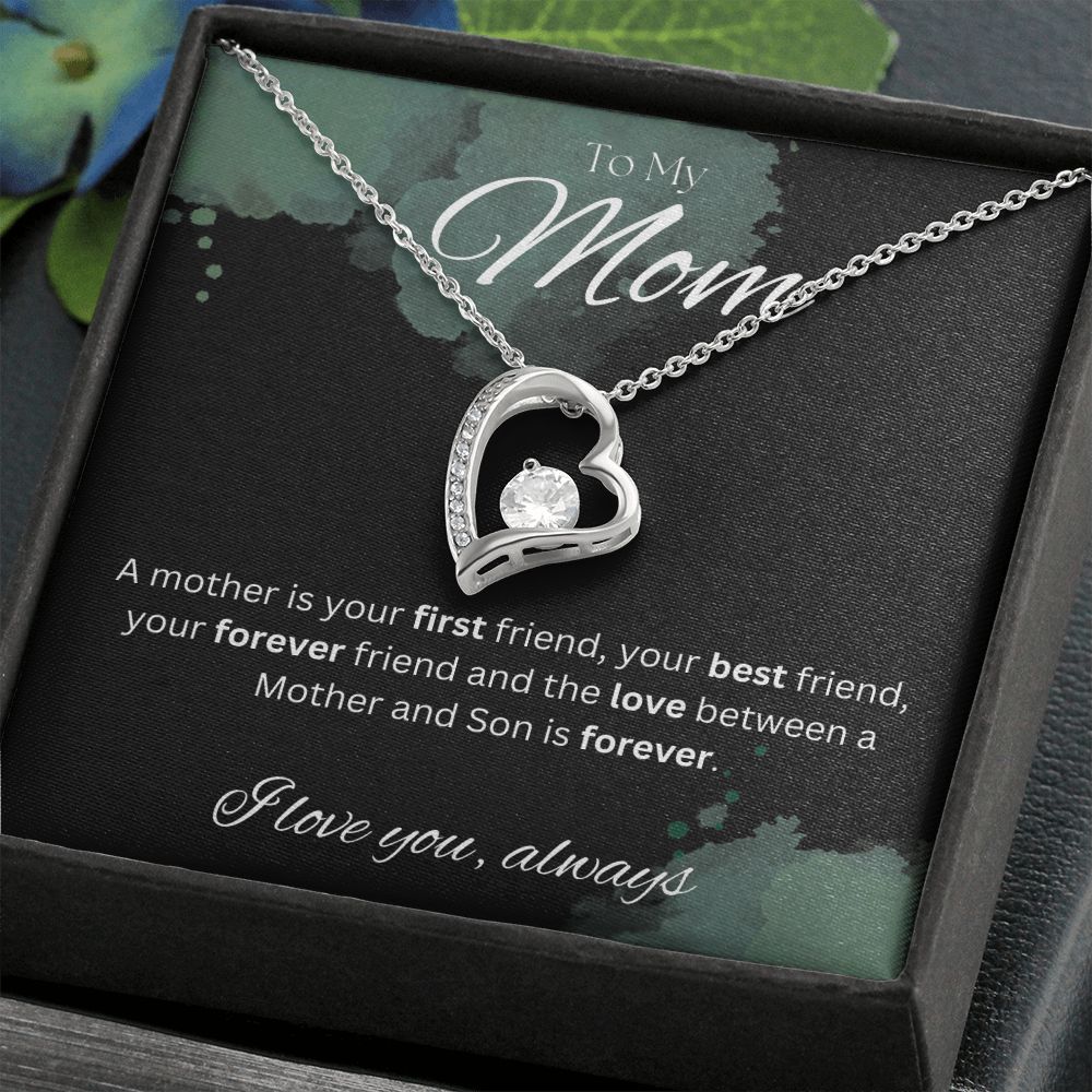 TO MY MOM - Between a Mother and Son - Forever Love Necklace (Black & watercolor background)