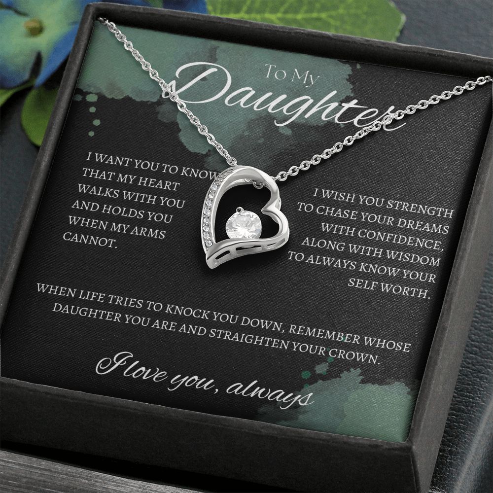 TO MY DAUGHTER - I love you always - Forever Love Necklace (Black & watercolor background)