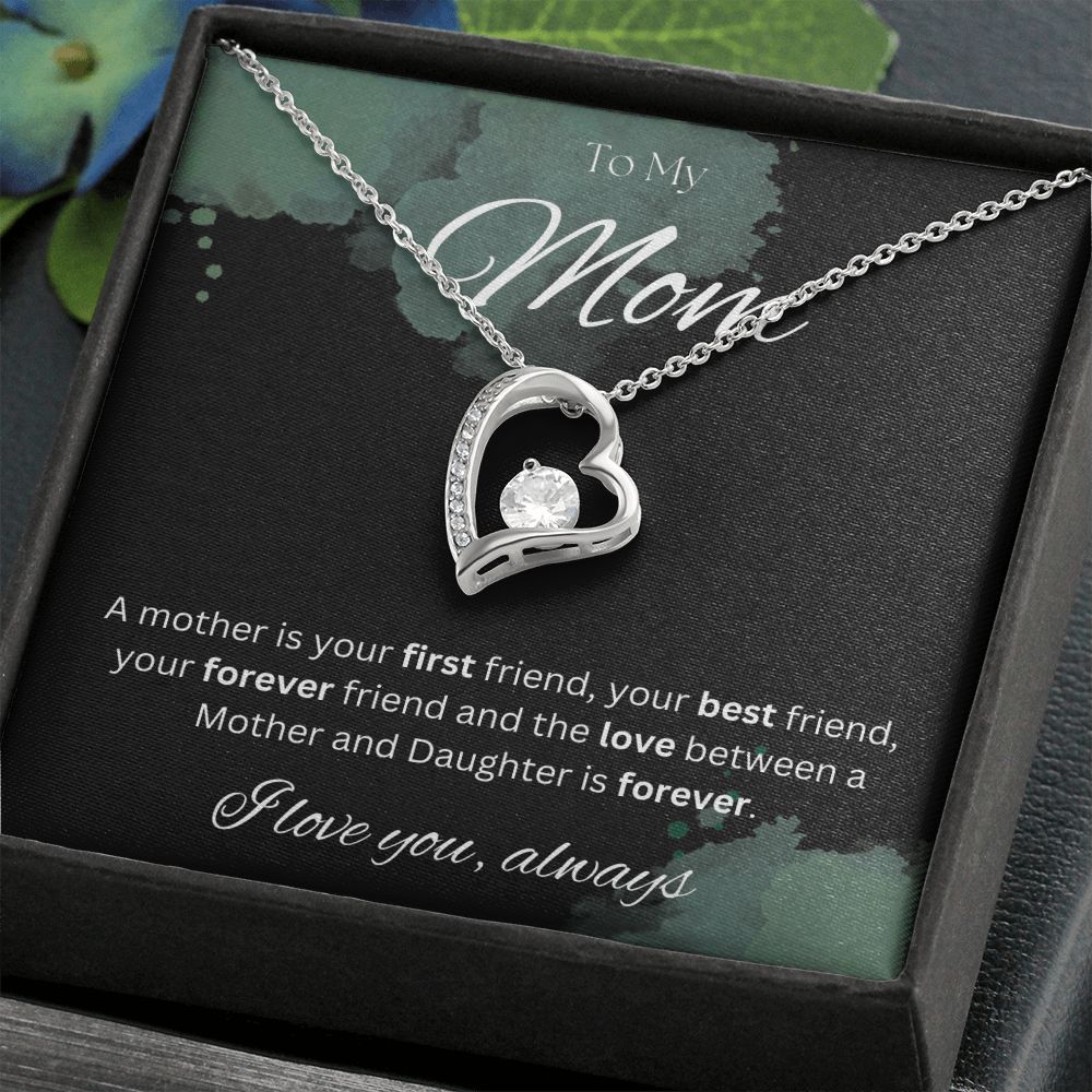 TO MY MOM - I love you always - Forever Love Necklace (Black & watercolor background)