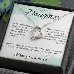 TO MY DAUGHTER - I love you always - Forever Love Necklace (White & watercolor background)