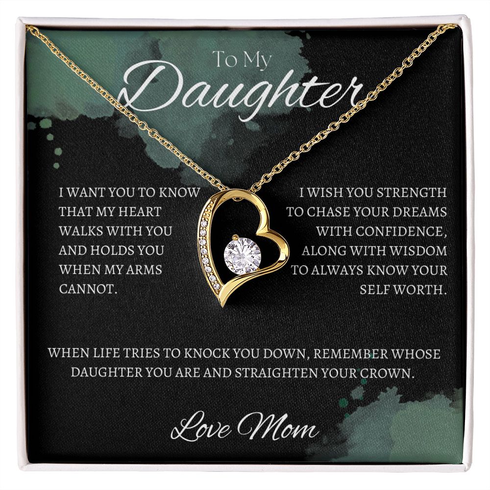 TO MY DAUGHTER - Love Mom - Forever Love Necklace (Black & watercolor background)