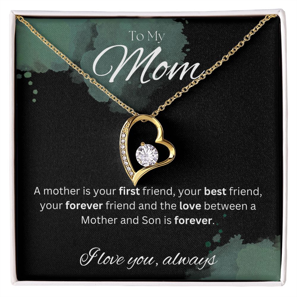 TO MY MOM - Between a Mother and Son - Forever Love Necklace (Black & watercolor background)
