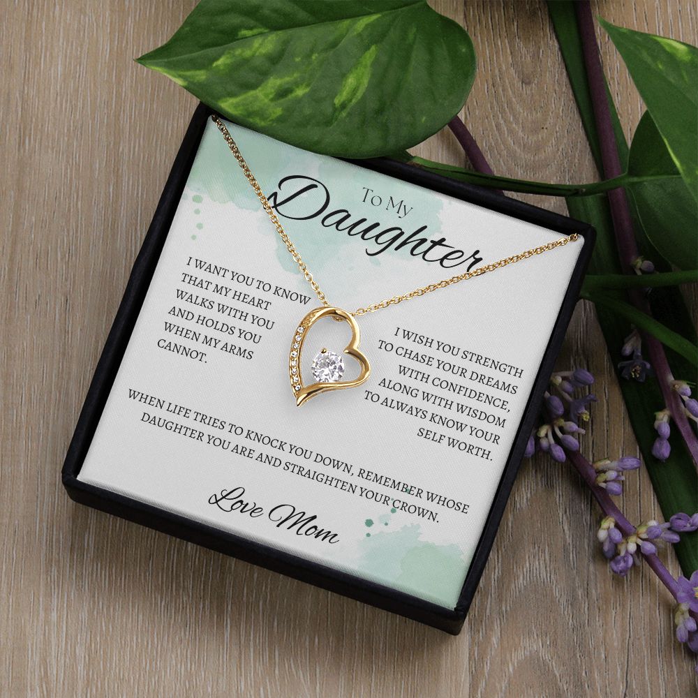 TO MY DAUGHTER - Love Mom - Forever Love Necklace (White & watercolor background)