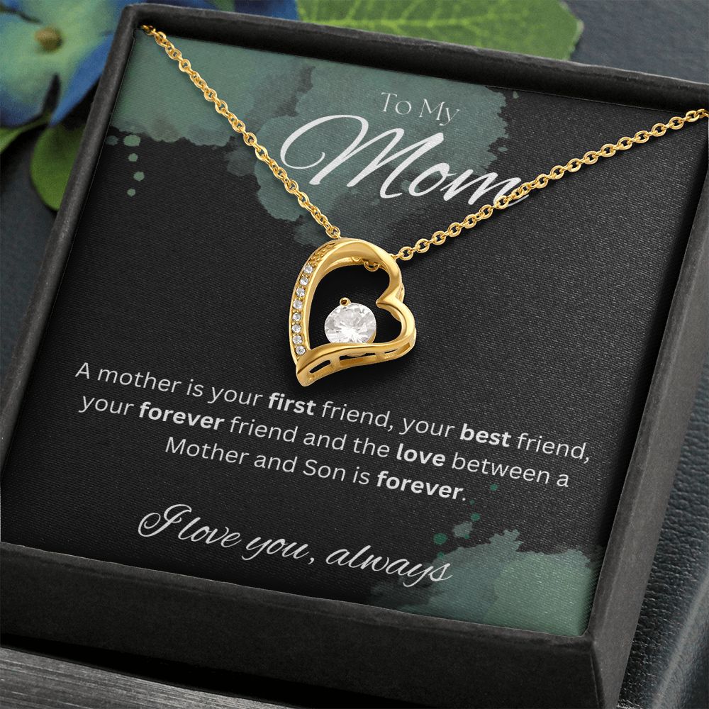 TO MY MOM - Between a Mother and Son - Forever Love Necklace (Black & watercolor background)
