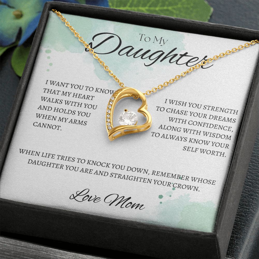 TO MY DAUGHTER - Love Mom - Forever Love Necklace (White & watercolor background)