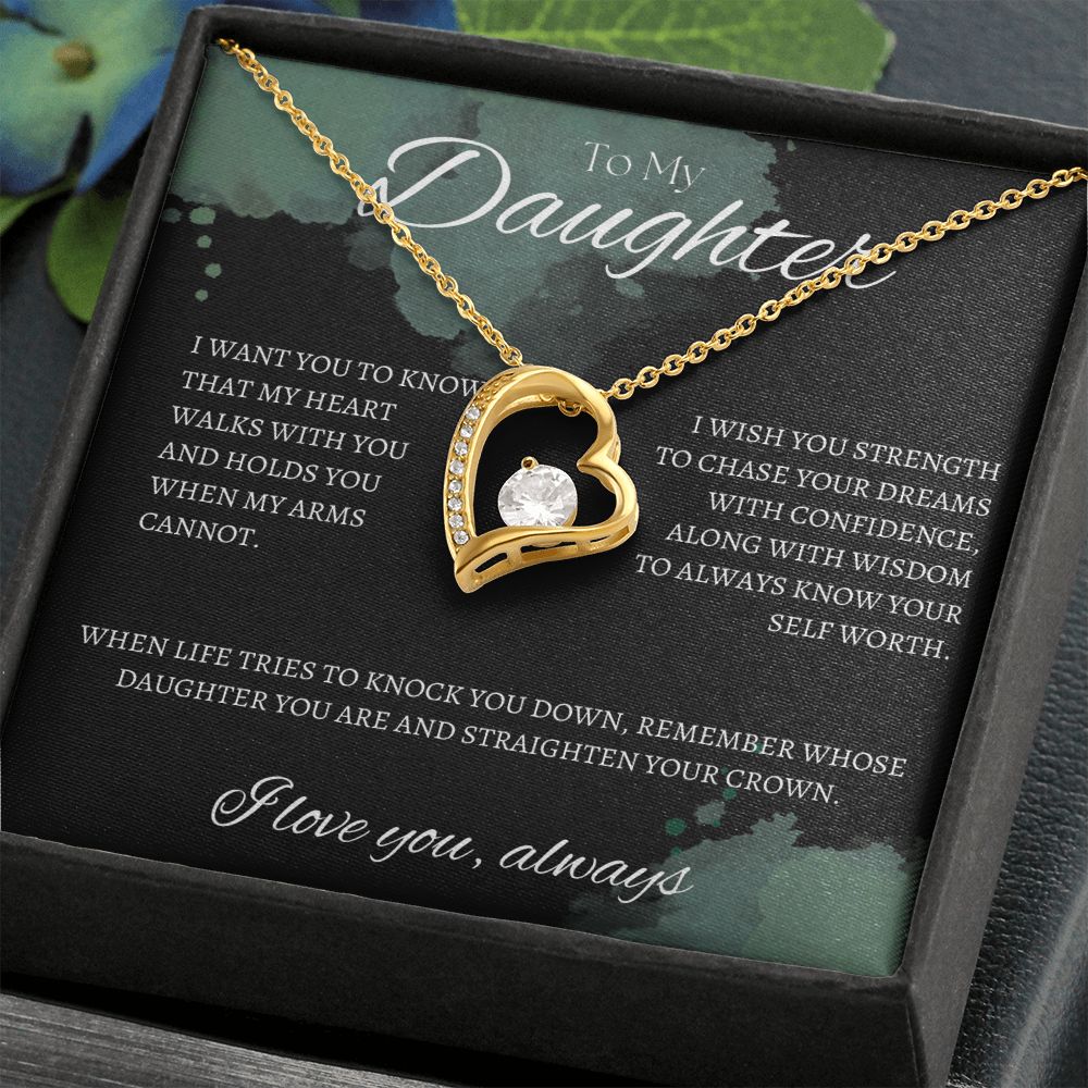 TO MY DAUGHTER - I love you always - Forever Love Necklace (Black & watercolor background)